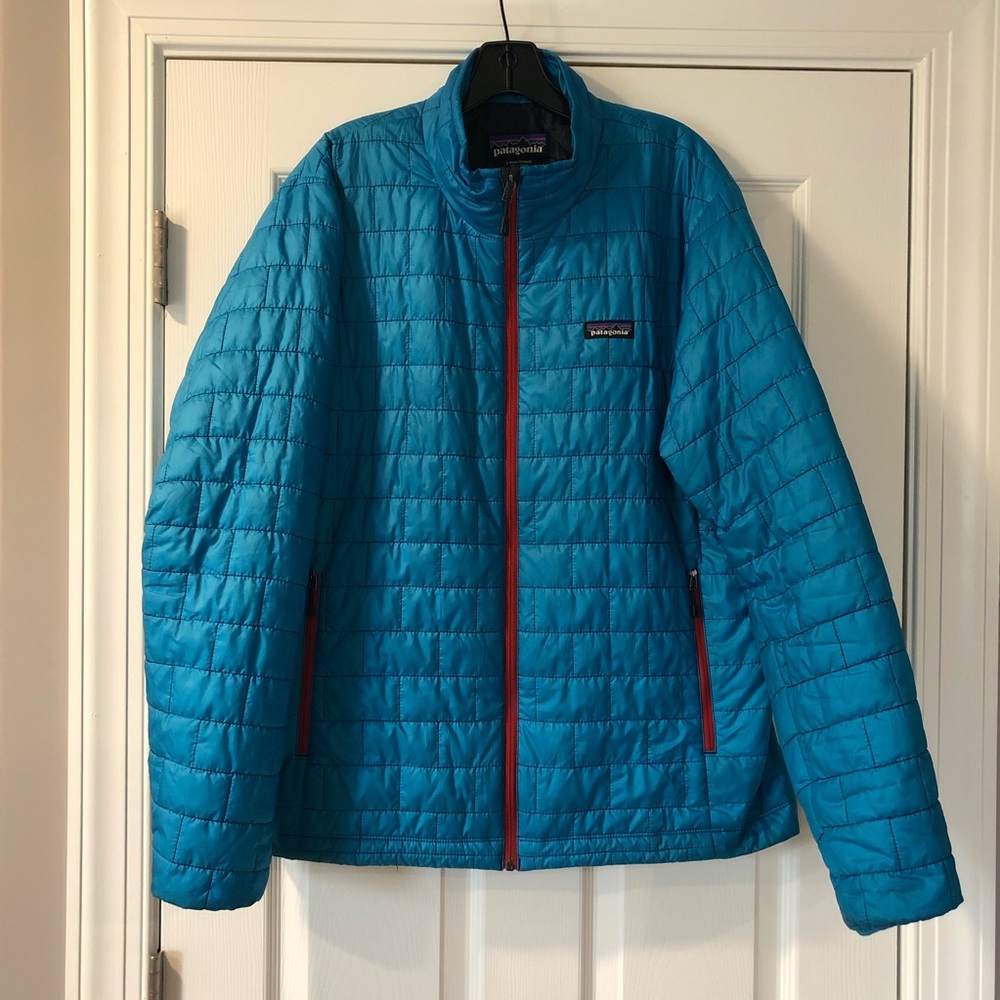 RARE Patagonia Nano Puff Jacket Large Balkan Blue/Fire Red